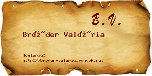 Bröder Valéria névjegykártya